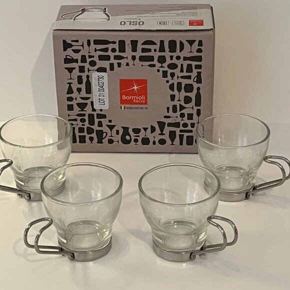 Bormioli Rocco Italy Set of Four OSLO 3.5 Ounce Glass Espresso Cups New in Box - Picture 1 of 7